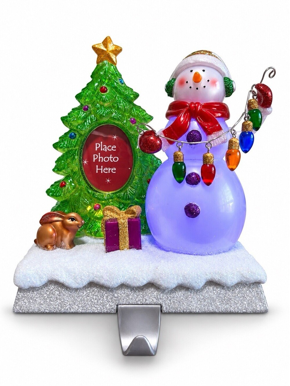 Christmas Stocking Holder Picture Frame Color Changing Lights Snowman Costco